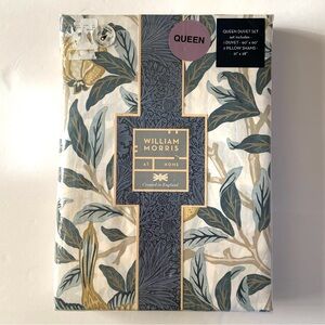 William Morris Queen Duvet Set Bird And Pomegranate Ochre Blue White NEW Floral